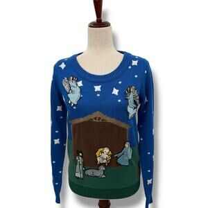 Tipsy Elves Ugly Christmas Sweater Small Nativity Movable Stick On Characters